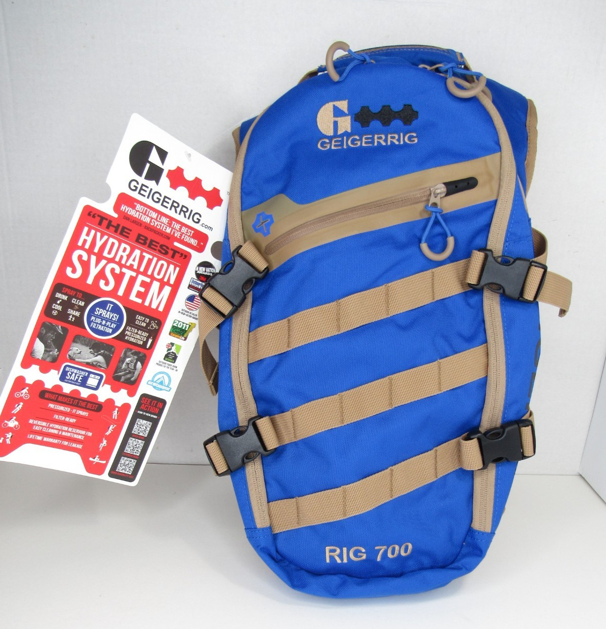NEW Geigerrig Hydration Pack RIG 700 System Backpack Blue Tan Hiking Biking