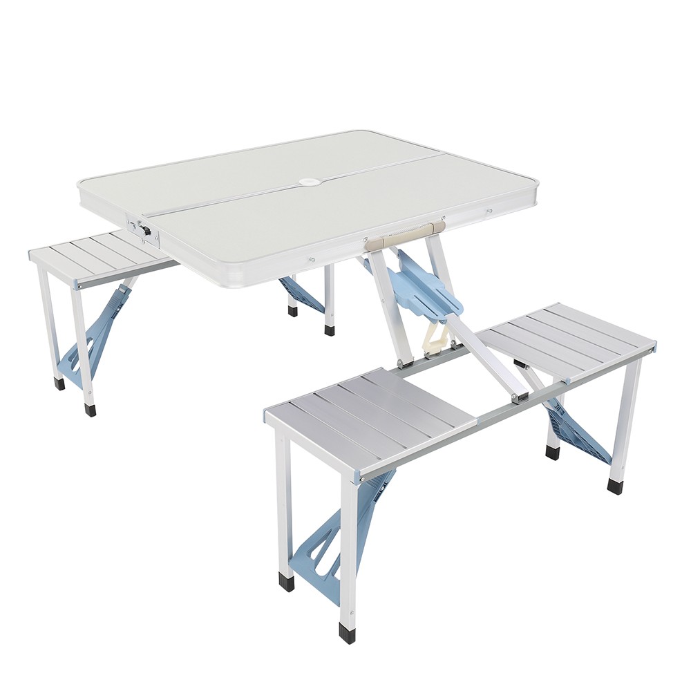 Portable Folding Table w/Stool Silver Aluminum Alloy 135x83x67.5cm Camping