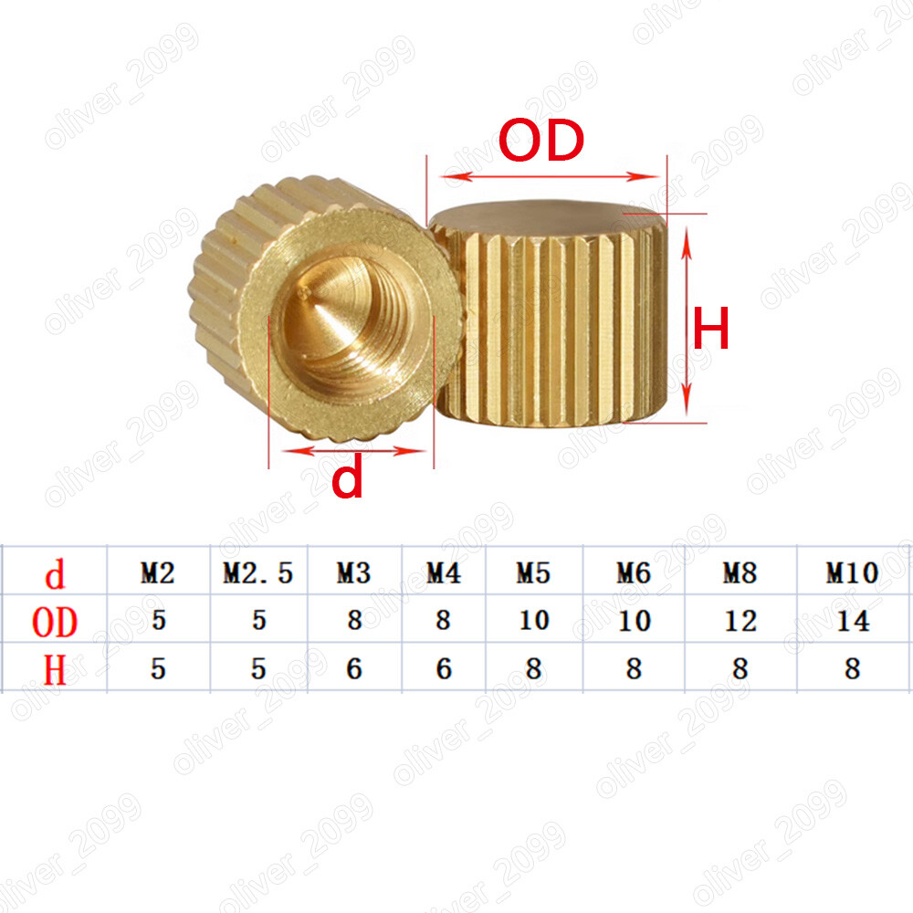 Brass Flat Head Knurled Nuts M2 M2.5 M3 M4 M5 M6 M8 M10