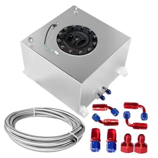 20L Fuel Cell Polished with Cap/Level Sender/12FT Oil Feed Line Silver 5 Gallon