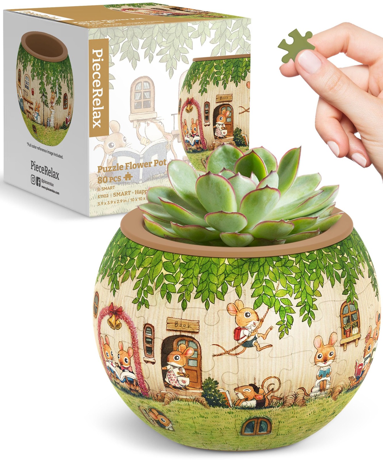 PieceRelax 3D Puzzle Planter - SMART - Happy Reading - Danish Folklore Style, fo