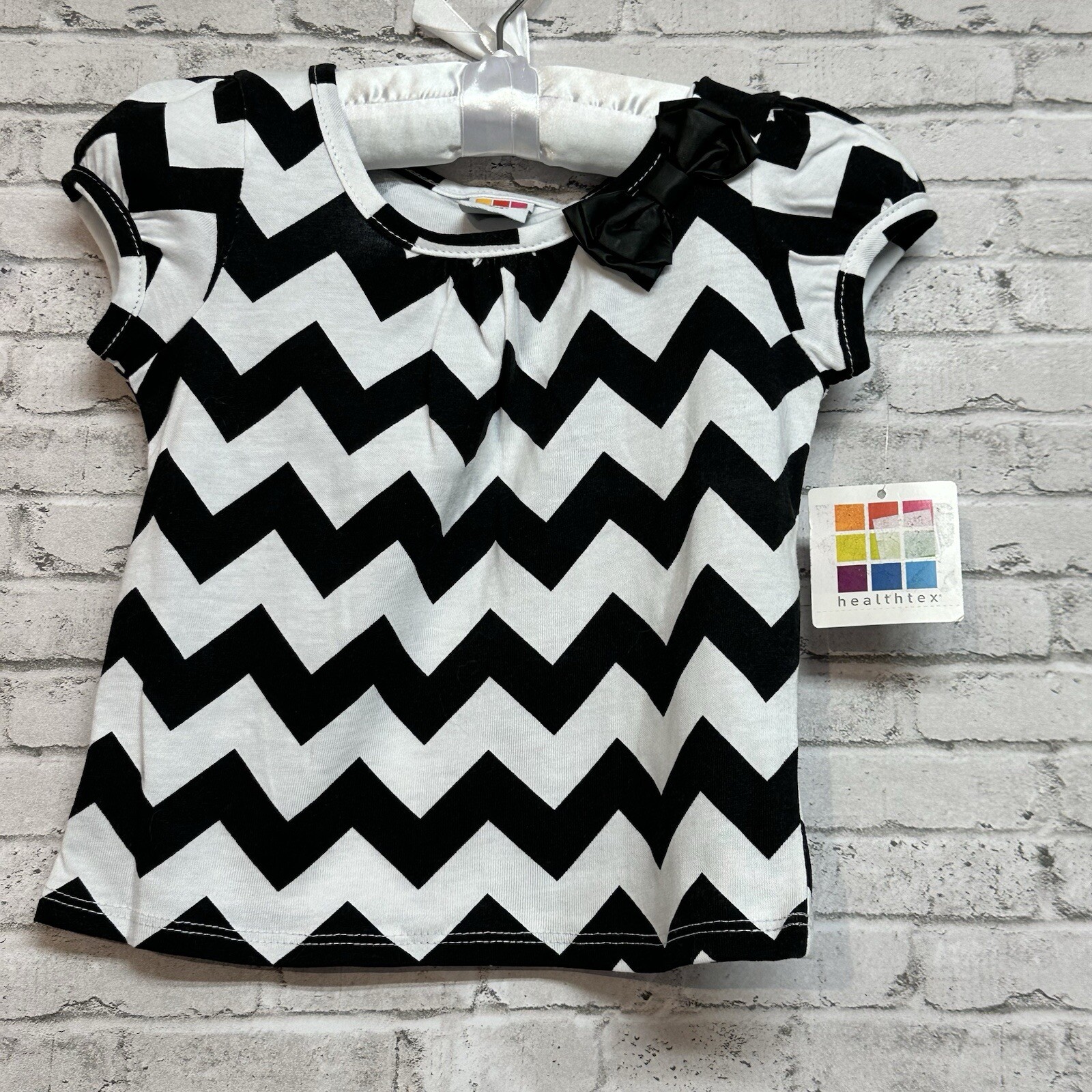 Healthtex 24 Months Chevron Kids Toddler Top Blouse Black White Bow NEW NWT