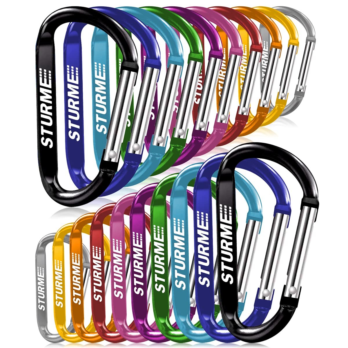 STURME 20pcs 2.7" Carabiner Clip Durable Carabeaner Hooks Small Carabiner D Clip