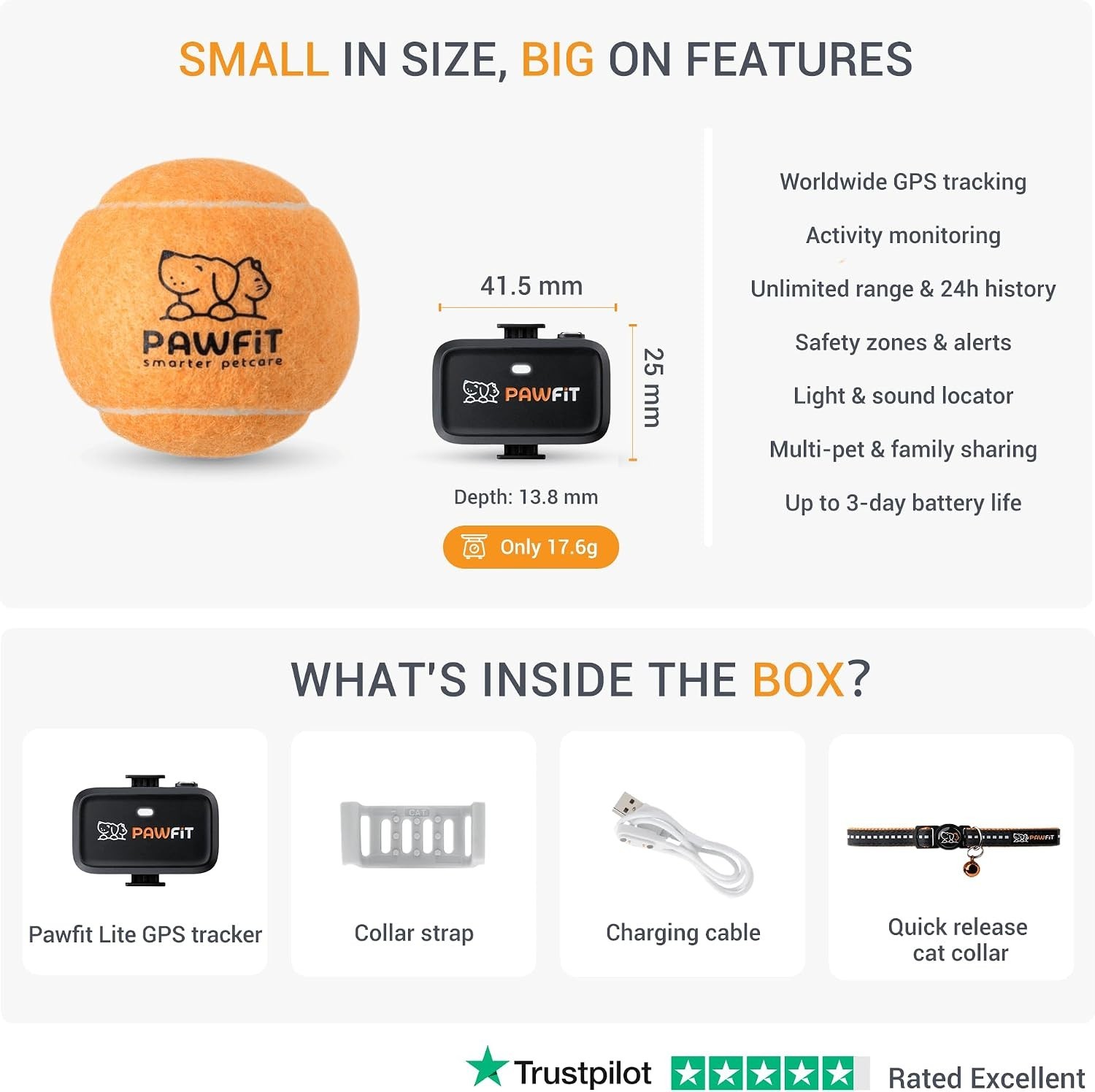 Lite for Cats 4g GPS Tracker | Ultra-Small 18g Design | Real-Time Tracking |...