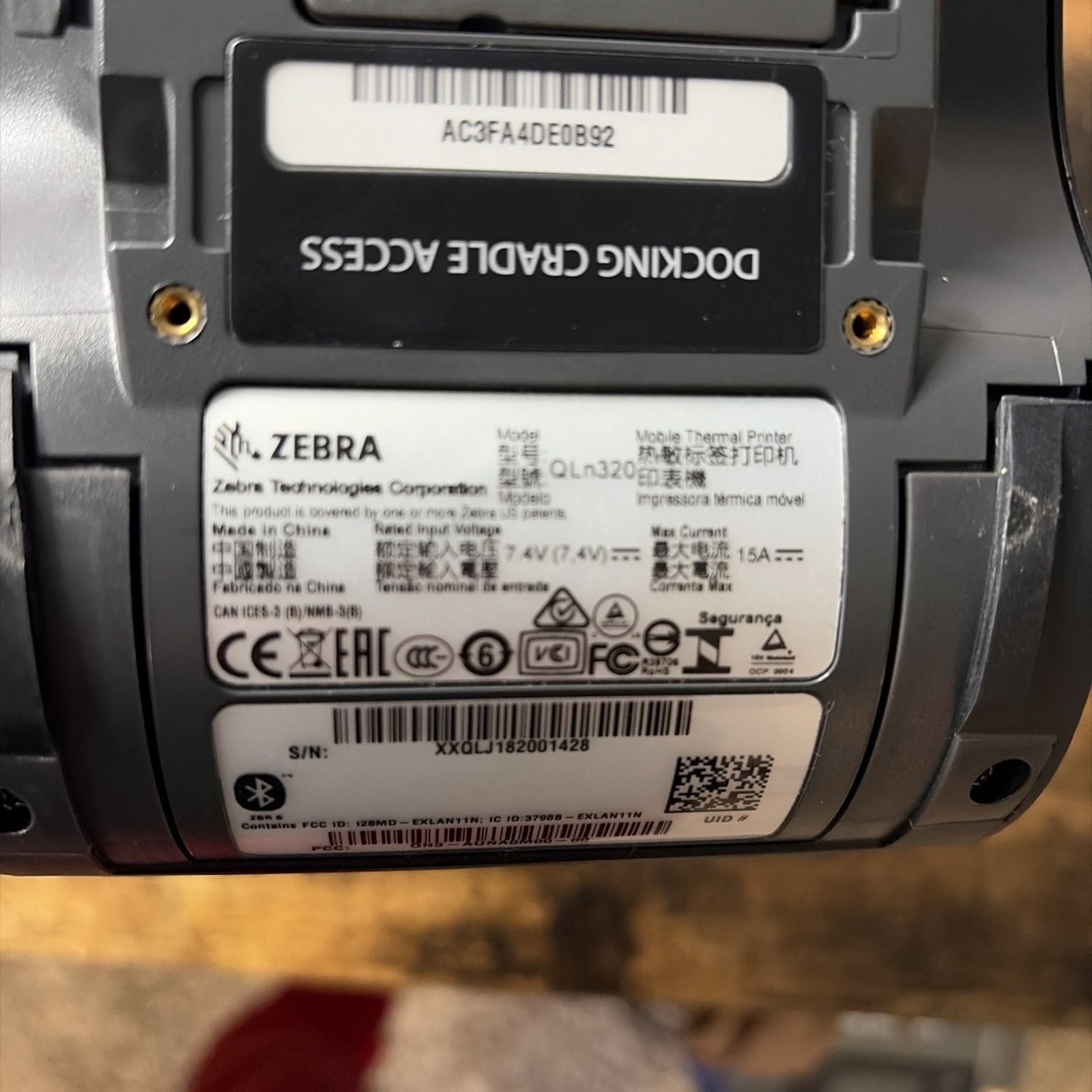 Zebra QLN320 Barcode Printer, WiFi, Bluetooth, Charger, And Battery