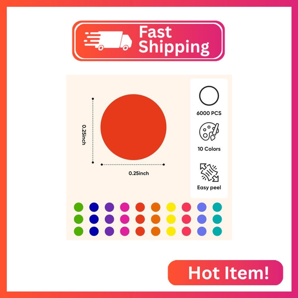 6000 PCS 1/4" Small Dot Stickers Round Color Coding Labels Circle Dots Labels St