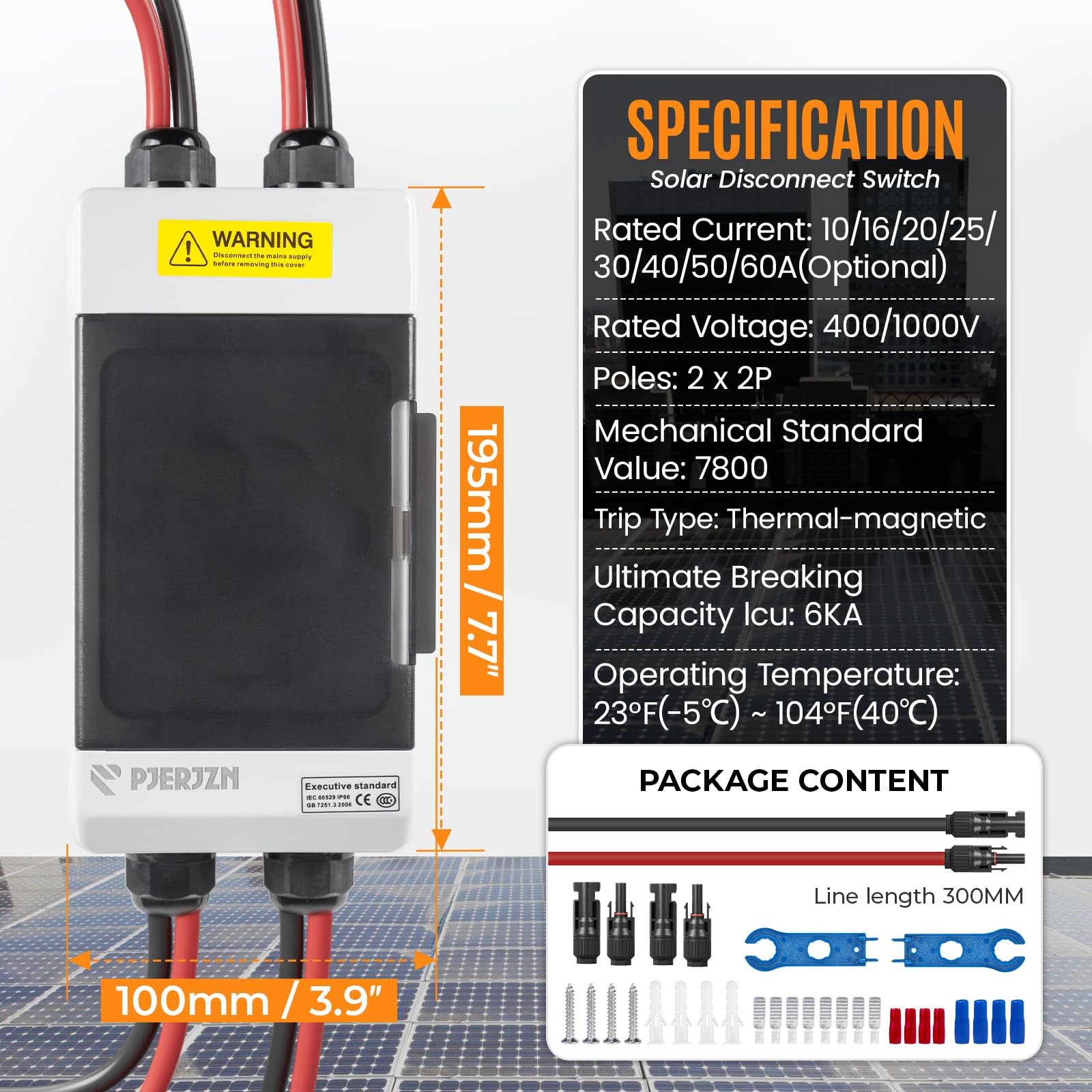 Pjerjzn Solar Panels Disconnect Switch 10A 1000VDC PV Shut Off Switch 2 Strin...