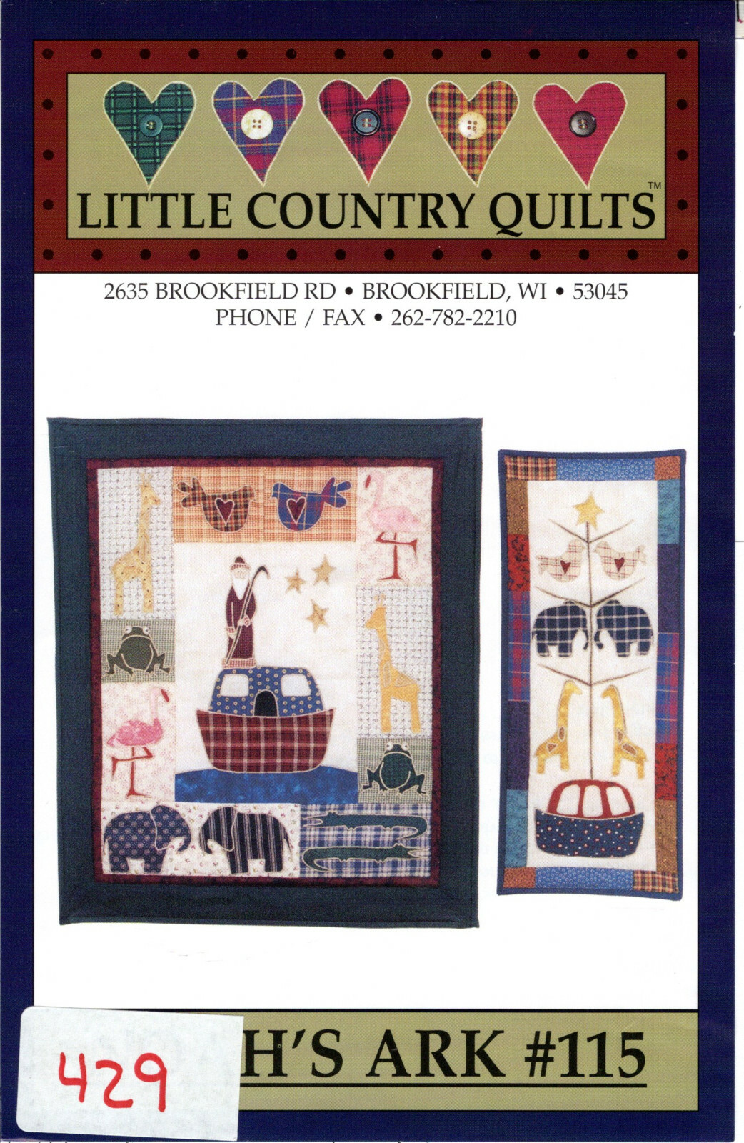 "Noah's Ark" ©2000 Little Country Quilts Applique Pattern/Instruction Pack # 115