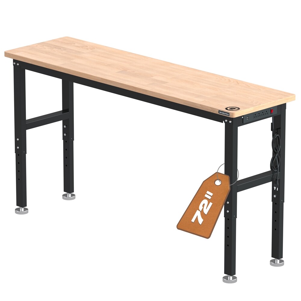 WORKPRO 72" Adjustable Workbench Garage Workbench Power Outlets 3000LBS Load MAX