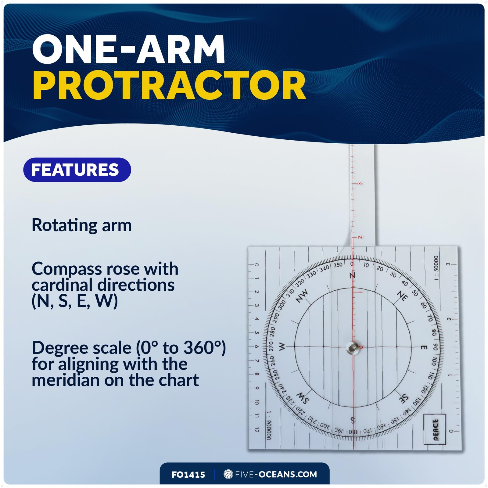 -Arm Nautical Protractor Tool for Navigation Charts - FO1415