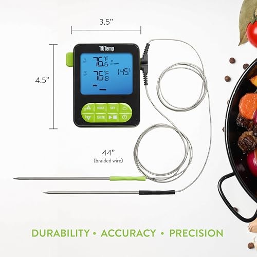 TruTemp Dual Probe Wired Programmable Meat and Food Thermometer, Digital Green