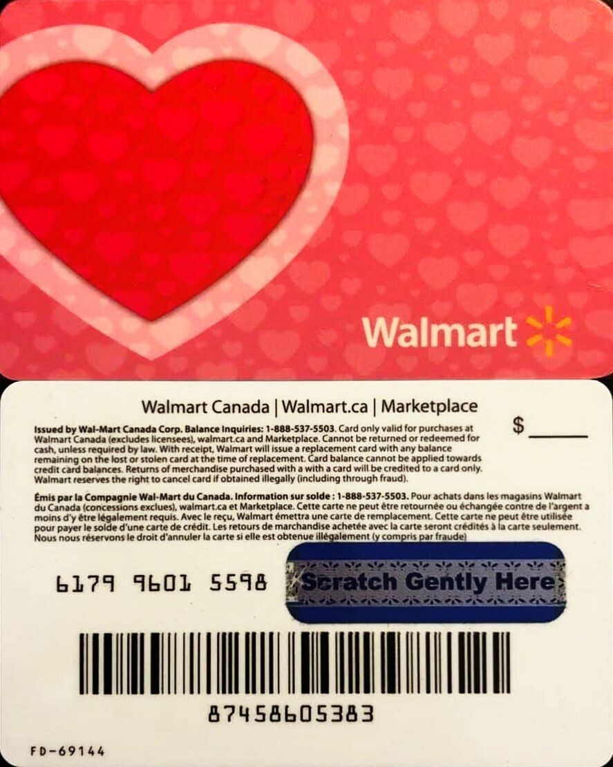 WALMART 2021 RED HEART PINK LOVE ENG/FR RARE #6179 COLLECTIBLE GIFT CARD