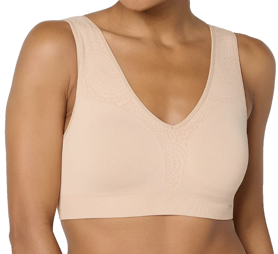 Breezies~Jacquard Back Smoothing Wirefree Bra~Medium~Sunbeige~A692700~Foam Cup