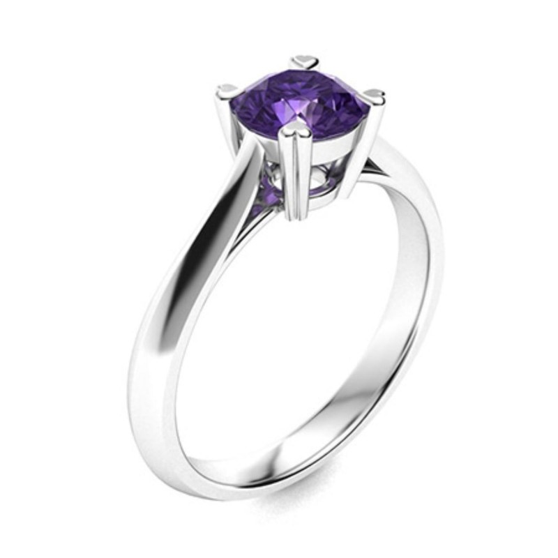 Crown Chakra Round Amethyst Gemstone 925 Silver Boho Solitaire Ring Jewelry