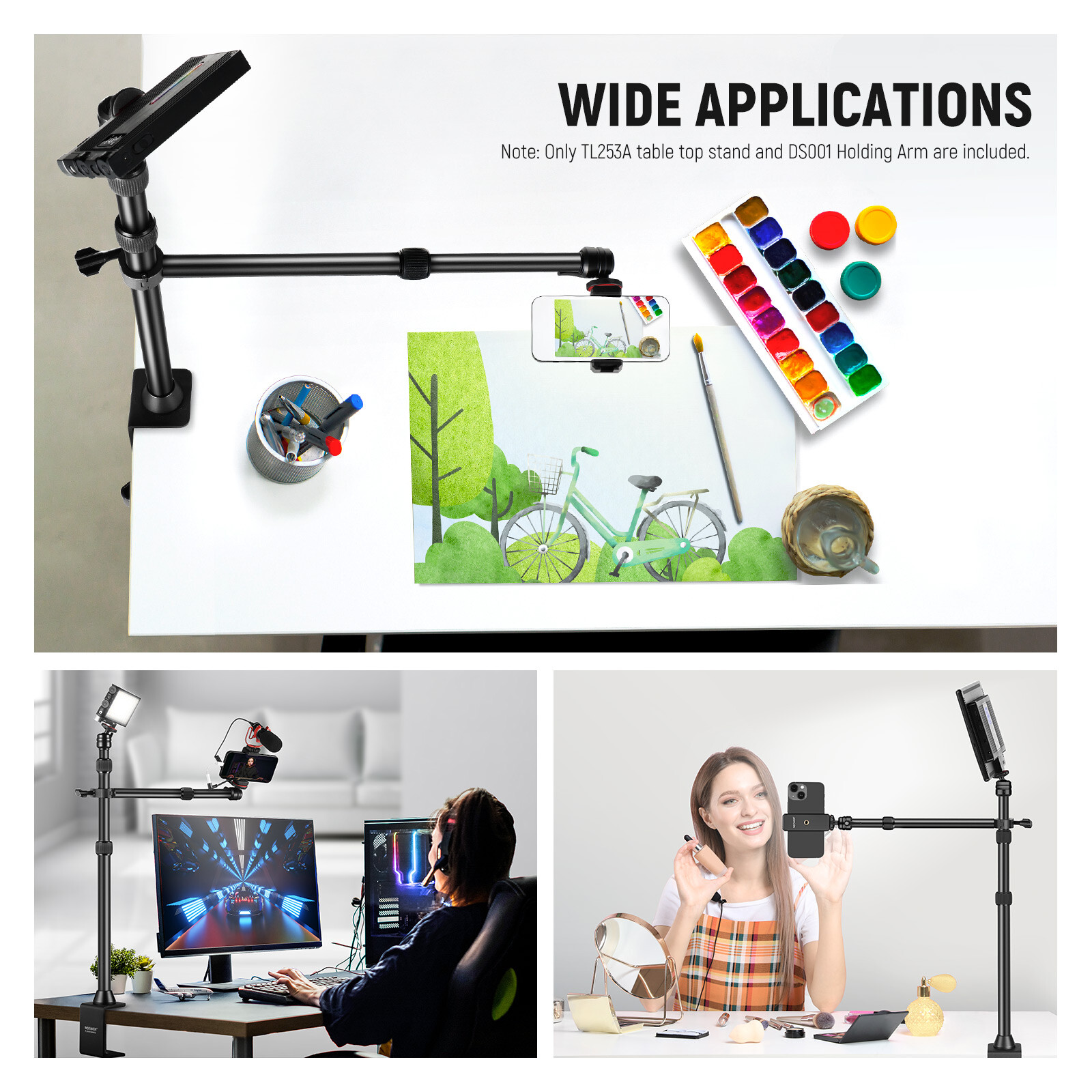 NEEWER Tabletop Overhead Camera Mount Stand&2 Section Telescopic Extension Arm