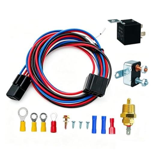 12V 40A Electric Radiator Fan Relay Kit, 185 On 175 Off Thermostat Control