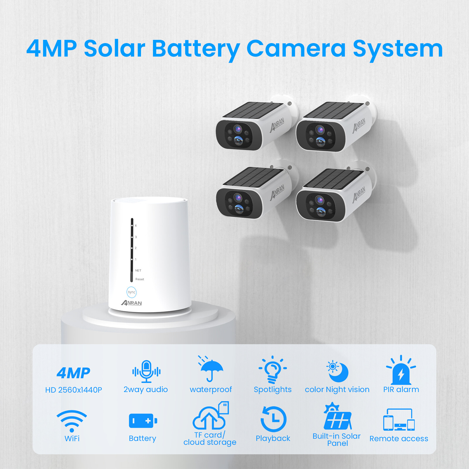 4MP Wireless Security Camera System Solar CCTV Spotlight W/ 64GB SD Card