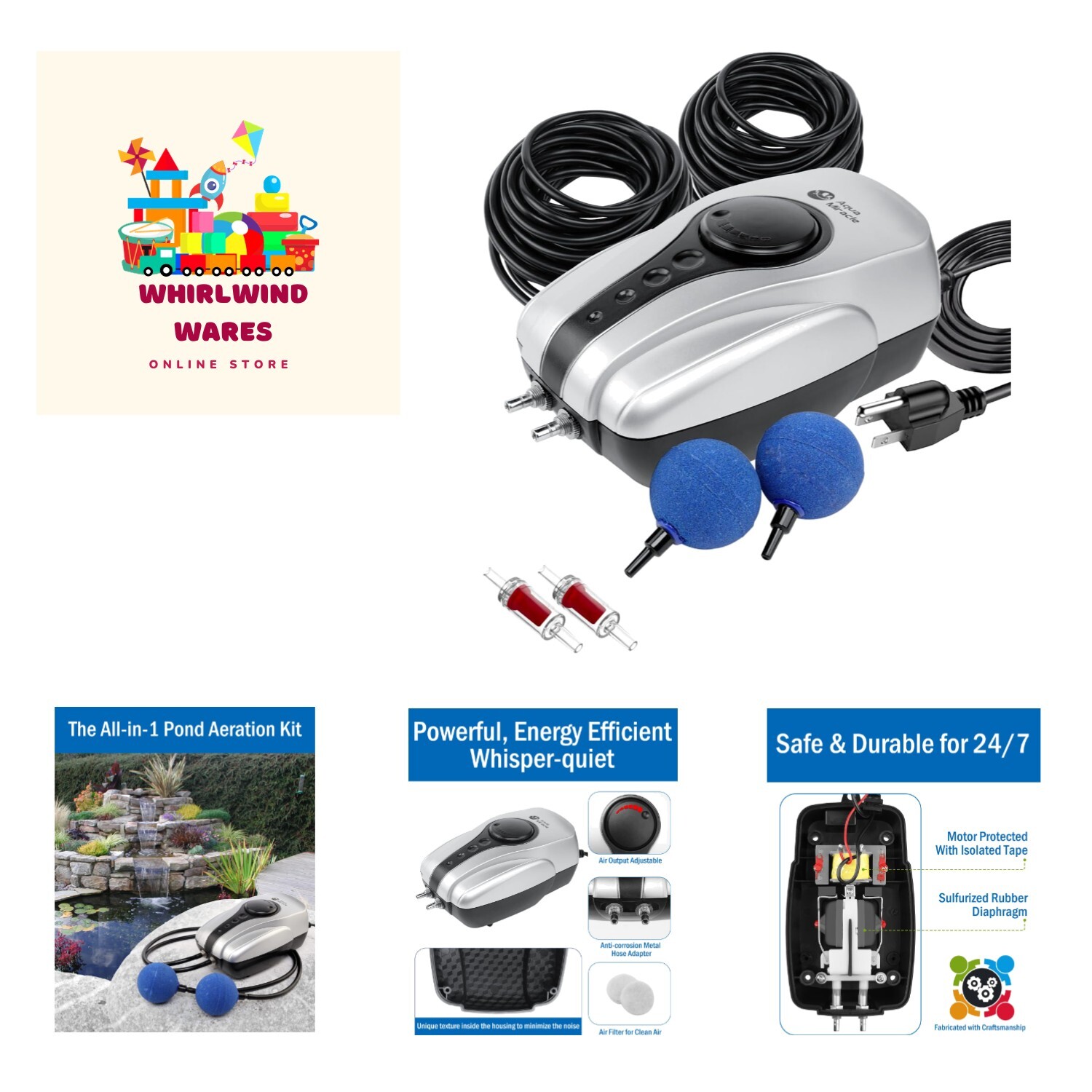 All-in-One Koi Pond Aerator for Outdoor Ponds up to 1000 Gallons, Pond Air Pu...