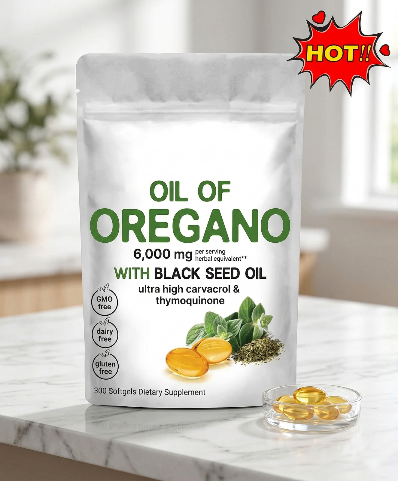 Ingredients Oil of Oregano 300 Softgels Formulated with Black Seed Oil Strength
