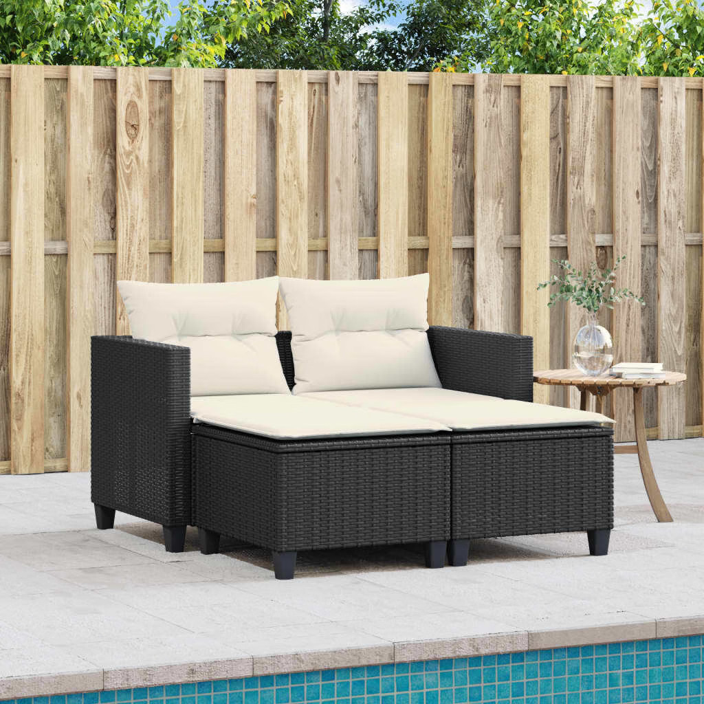 Garden Sofa Black PE rattan, powder-coated steel, 100% polyester