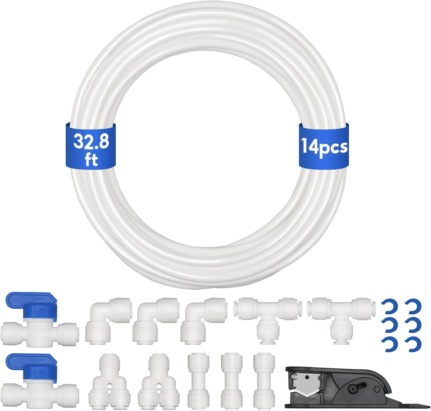 Water Line Kit, Lifevant 1/4” O.D. Water Tubing 32.8FT for R.O. System and Ice M