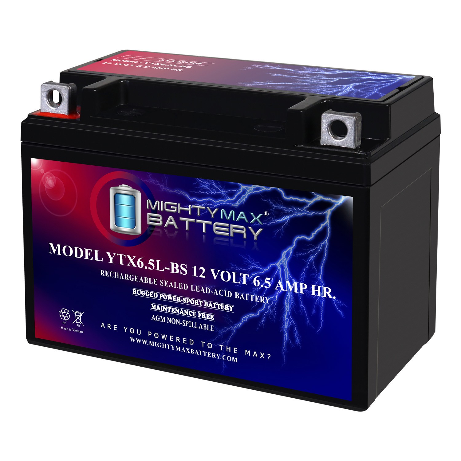 Mighty Max YTX6.5L-BS 12V 6.5AH Battery Compatible with GT6.5L-BS, UT6.5L-BS