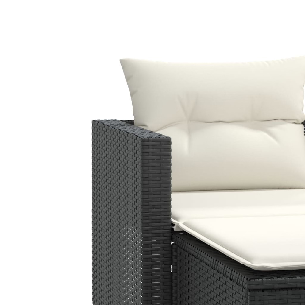 Garden Sofa Black PE rattan, powder-coated steel, 100% polyester