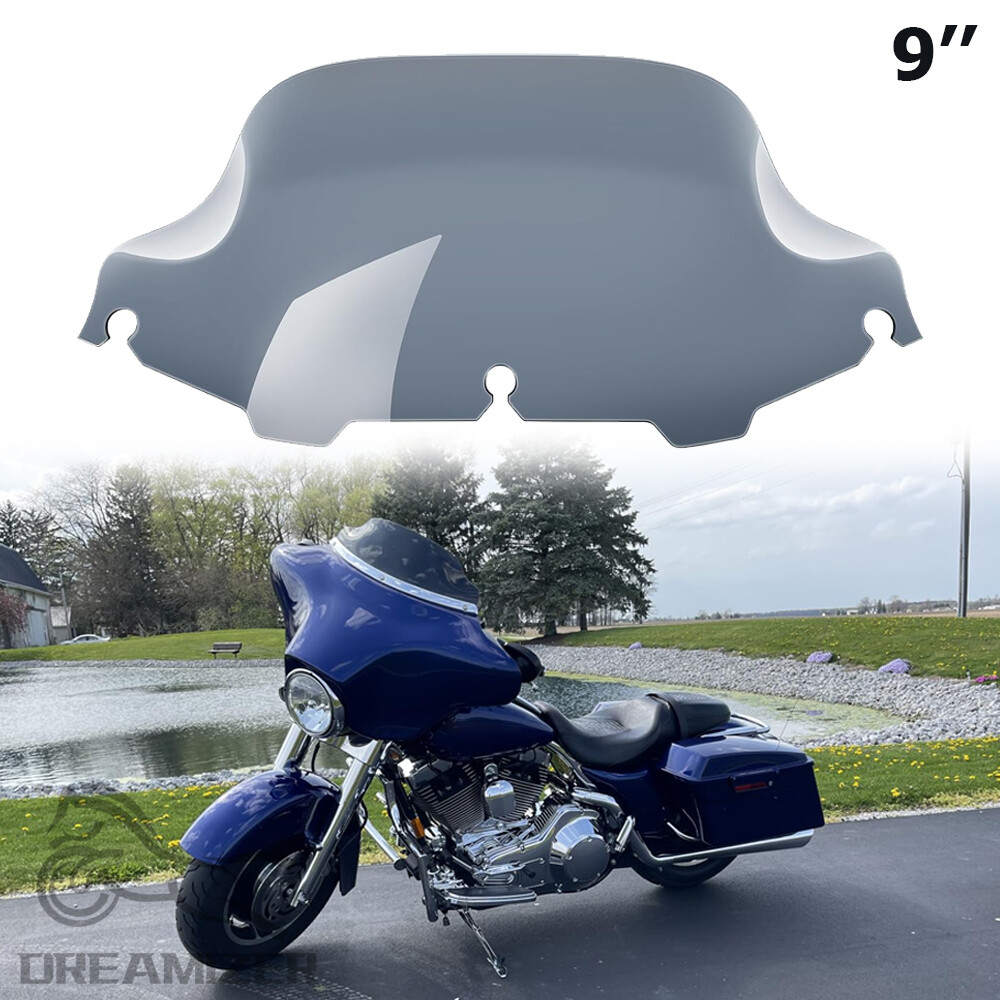 9" Smoke Wave Windshield Windscreen For Harley Touring Street Glide 2014-2023