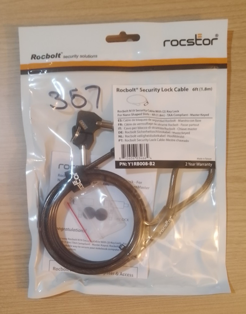 Rocbolt N19 Security Cable with (2) Key Lock - 6 ft - TAA compliant