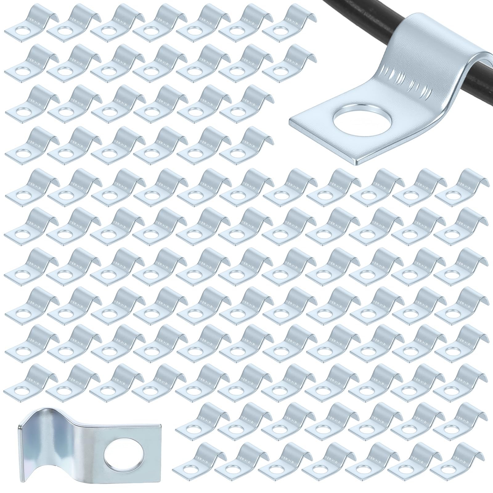100 Pcs Outdoor Cable Clips, 1/4 Inch Cord Clips Stainless Small, Silver