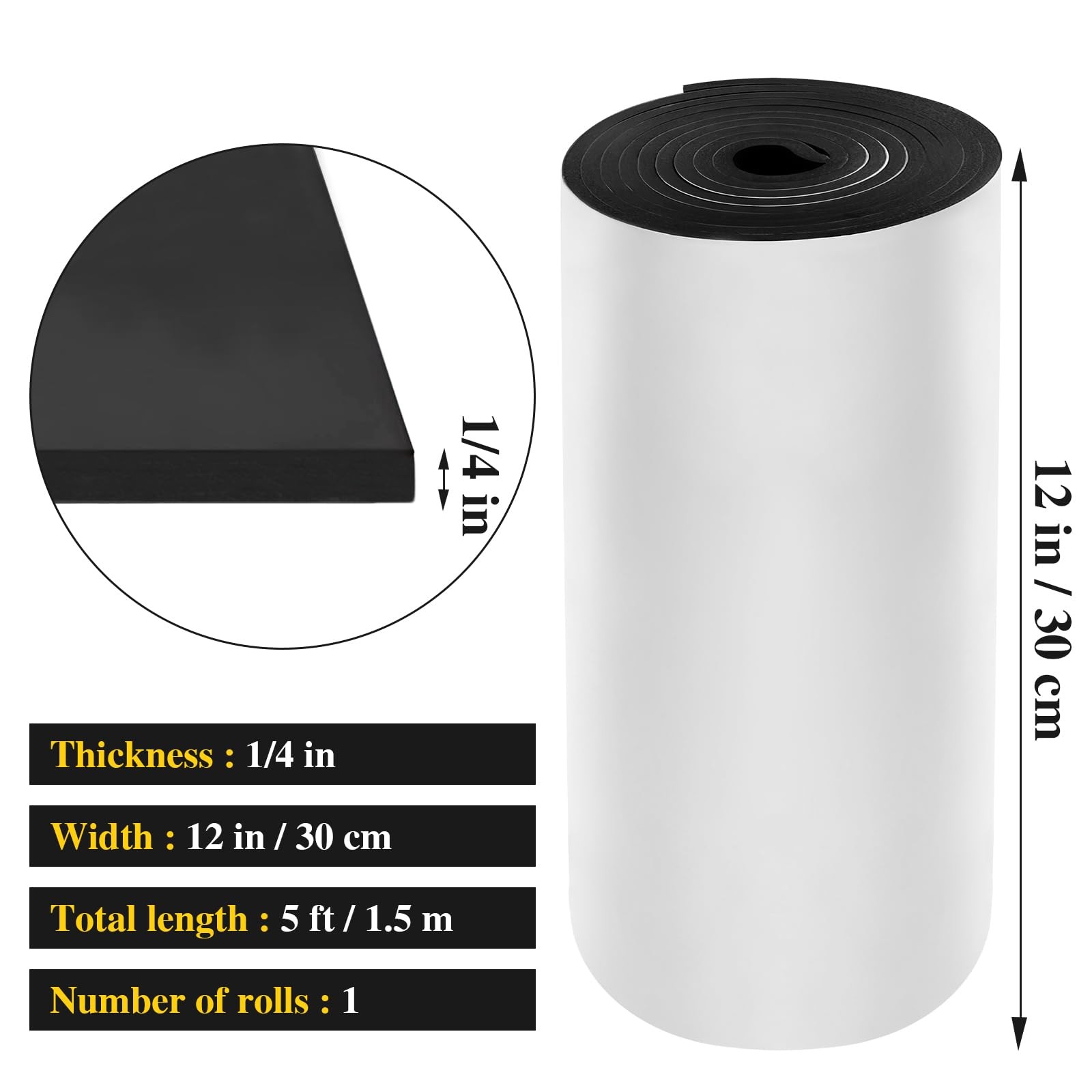 Neoprene Foam Roll for Insulation, Soundproofing, and Padding - 12"x59"x1/4"