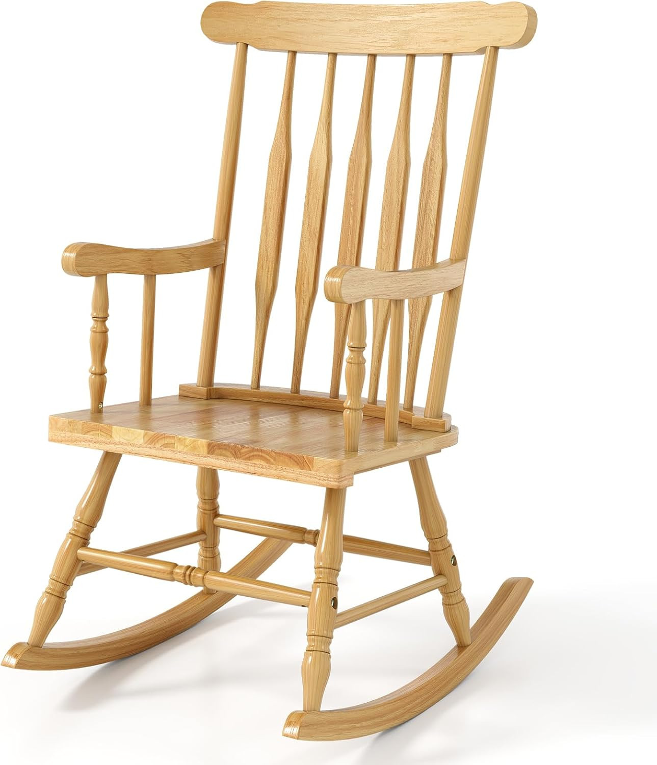 Outdoor Wood Rocking Chair - Patio Rocking Chair with Solid Rubber Wood Frame, S