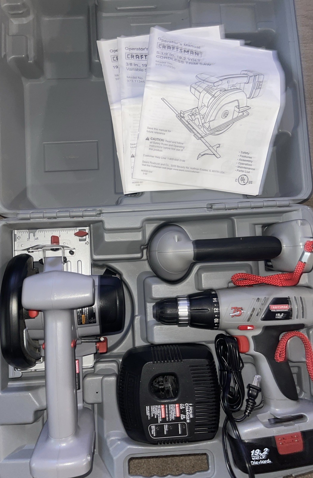 Craftsman 75th Anniversary Power Tool Set in Deep Hard Shell Case IN EUC