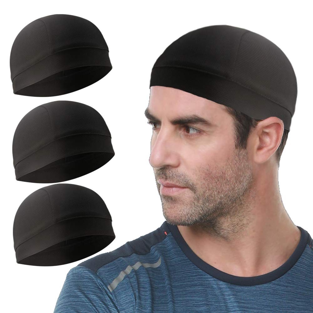 3 Pack Cooling Skull Cap Helmet Liner Sweat Wicking Cycling Medium, 3black
