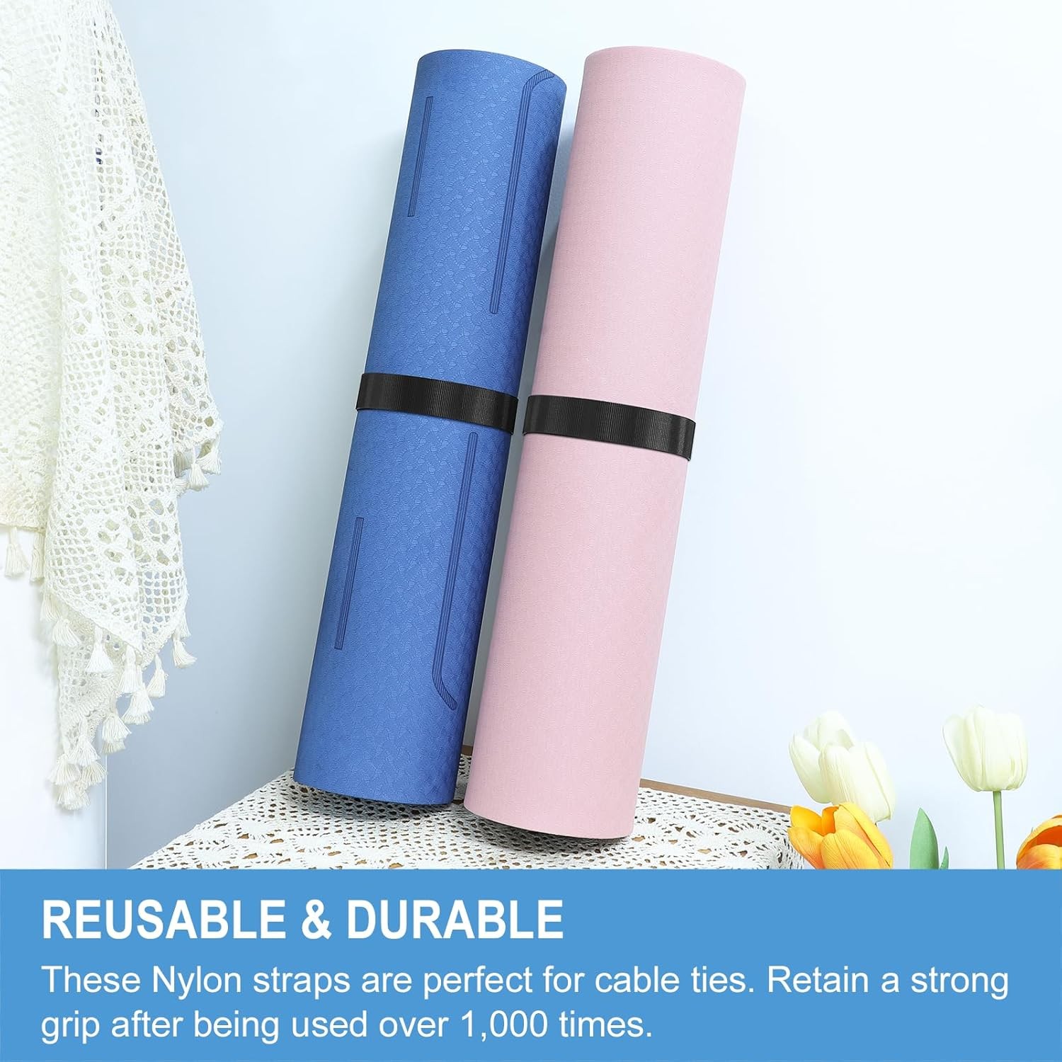Double-Sided Hook and Loop Straps, Self-Gripping, 2 Inch Wide, Cut to 2in x 12ft
