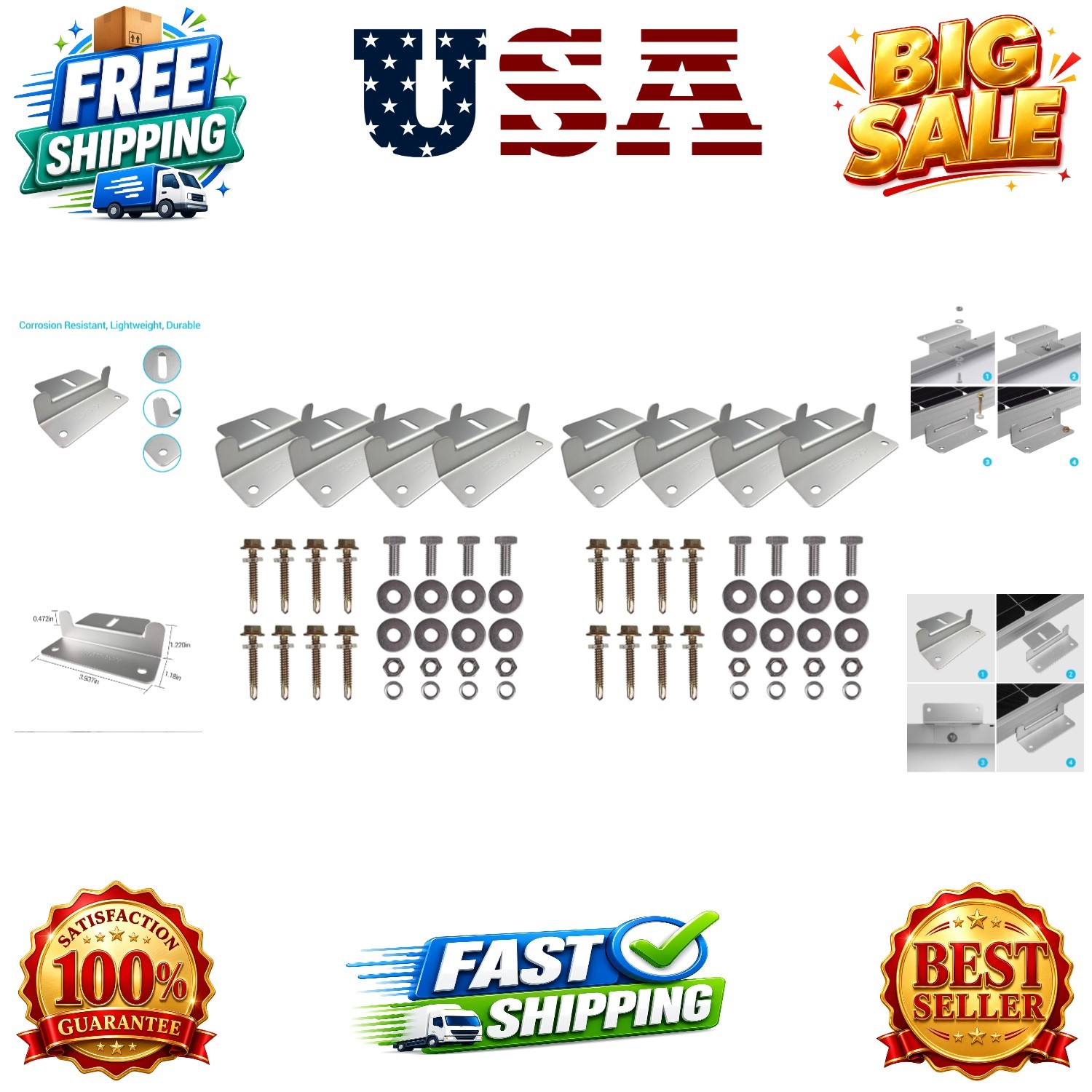 2 Sets Solar Panel Mounting Z Brackets Lightweight Aluminum Corrosion-Free Co...