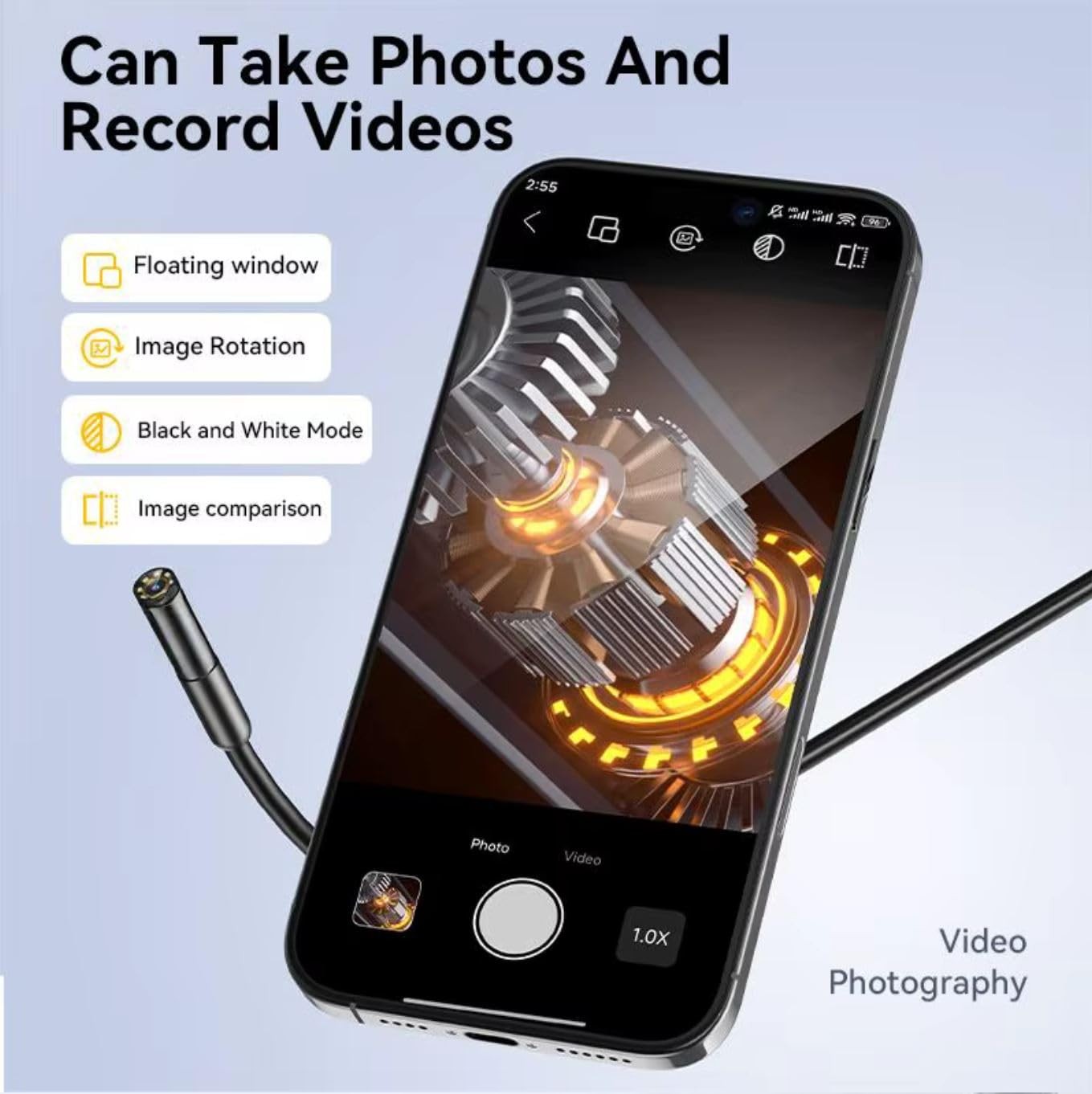 1920P HD 10FT Endoscope Camera with Light, Borescope with 8 Adjustable LED Li...