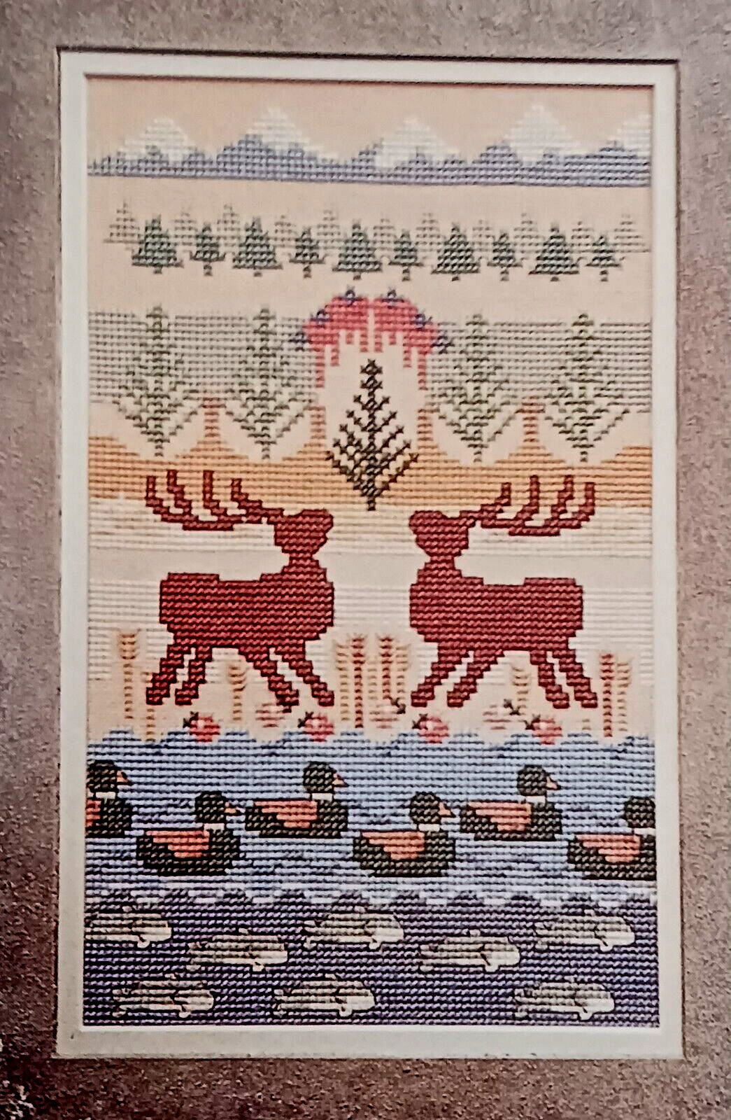 Cross Stitch Pattern WILDLIFE Theme SAMPLER Mountains Trees Deer Ducks Fish