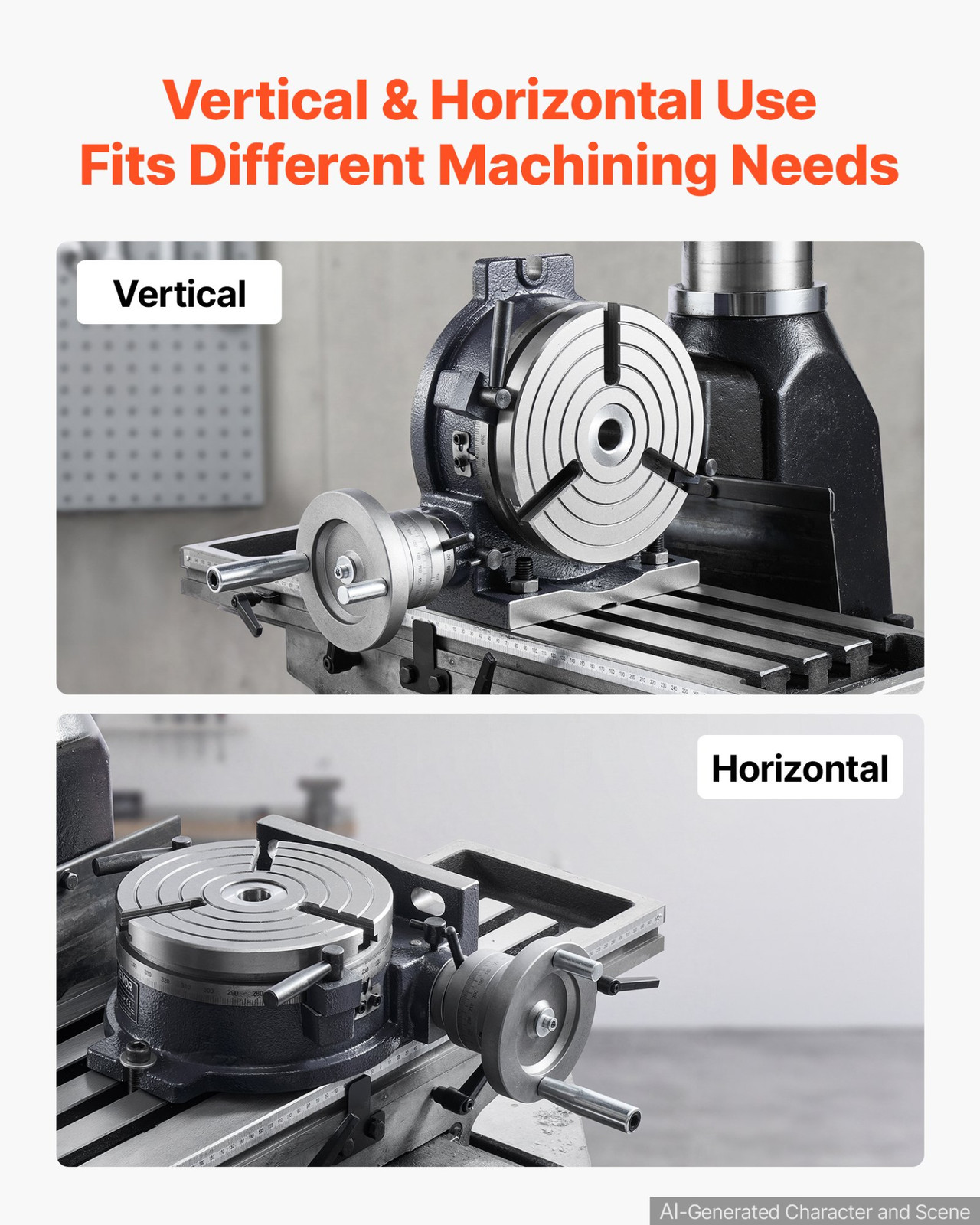 8" Horizontal Vertical Rotary Table Precision Milling Indexing Table Cast Iron