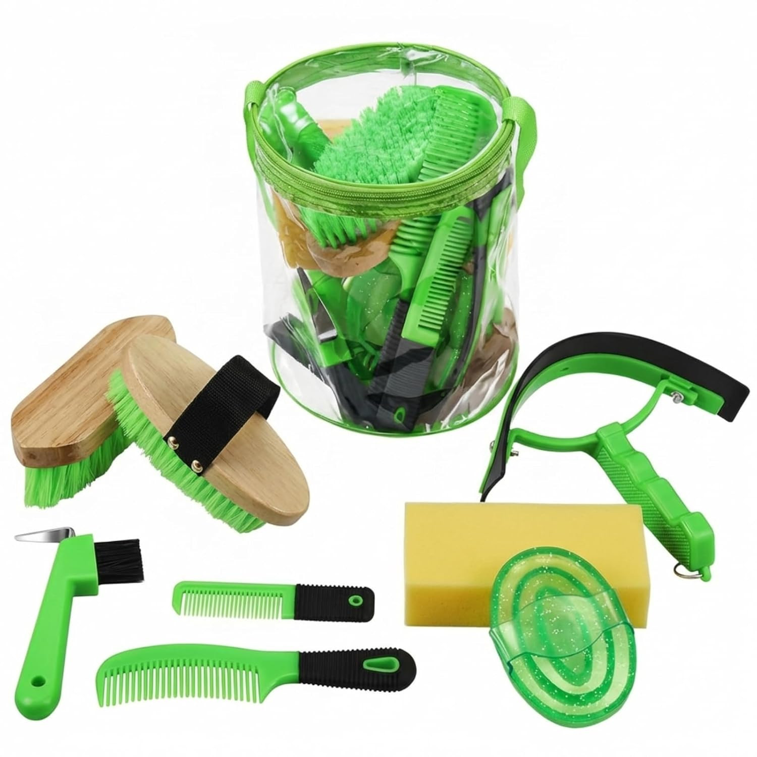 9 Pcs Horse Grooming Kit Tack Room Supplies Set with Tote Bag, Oval Massage Curr