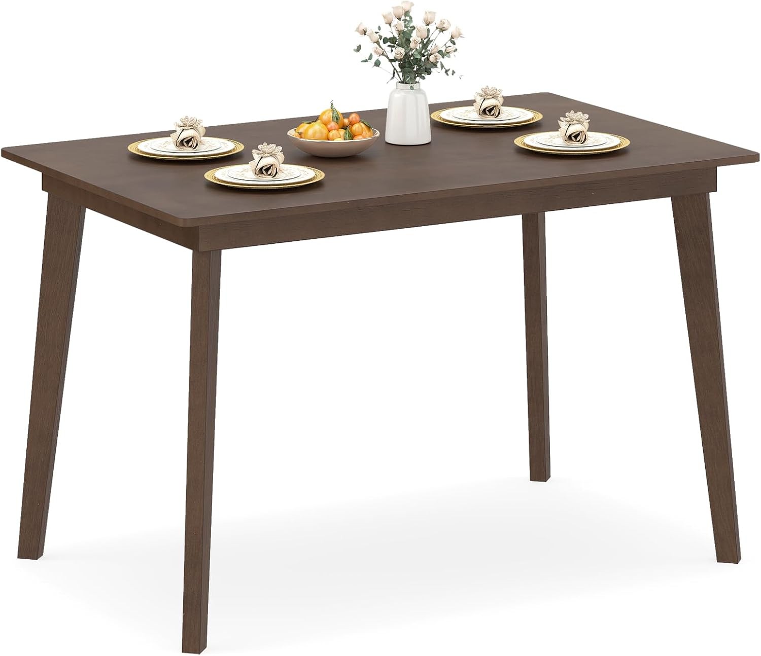 Dining Table for 4, 48" Rectangular Wooden Kitchen Table with Solid Rubber Wood
