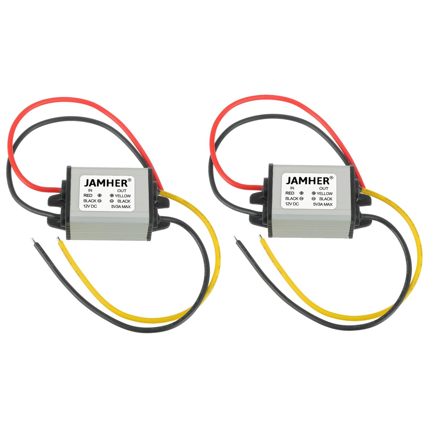 2Pack 12V to 5V DC 3A 15W Buck Converter Waterproof