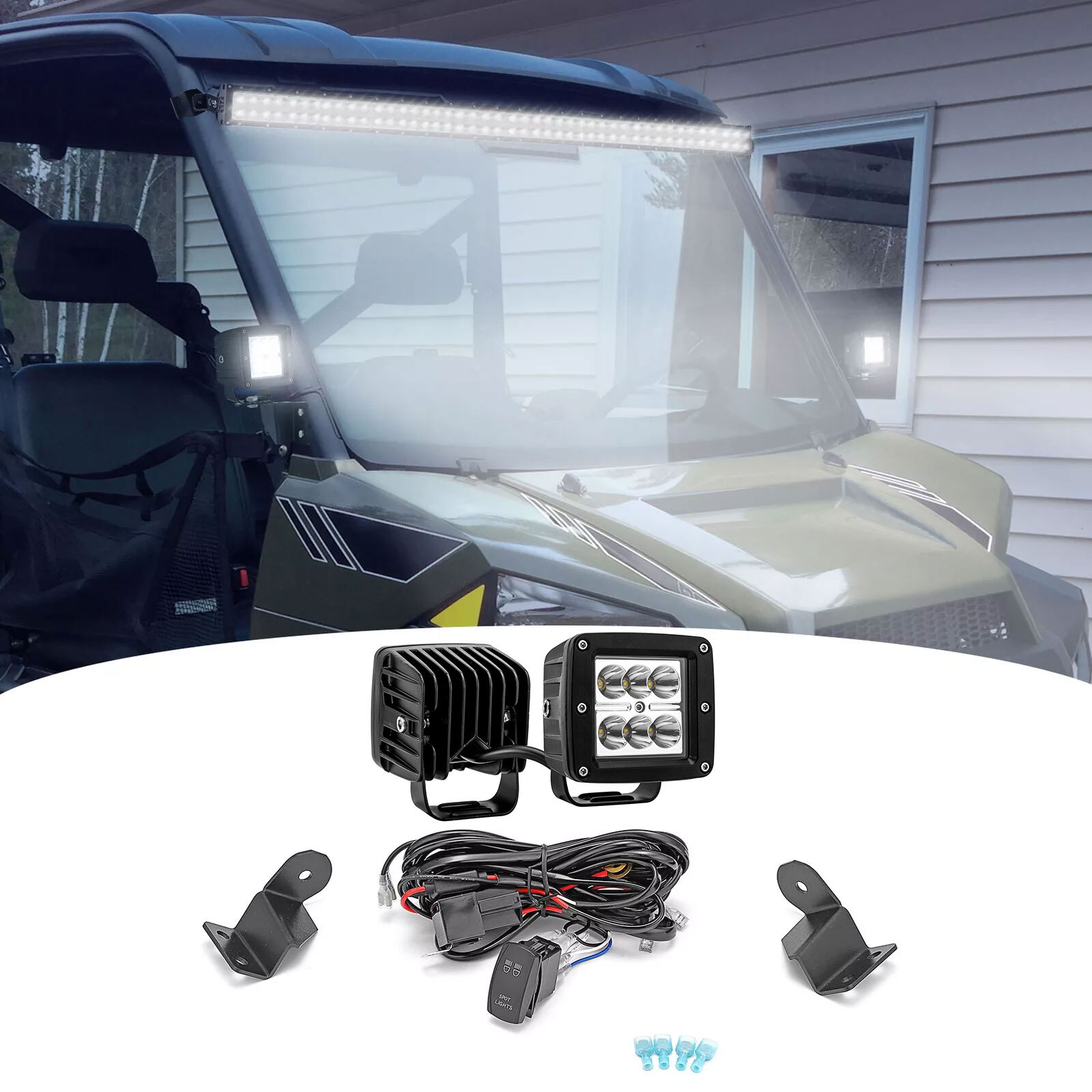 WEISEN A Pillar 24W LED Pods Bracket Wire For Polaris Ranger EV 500 700 XP 900
