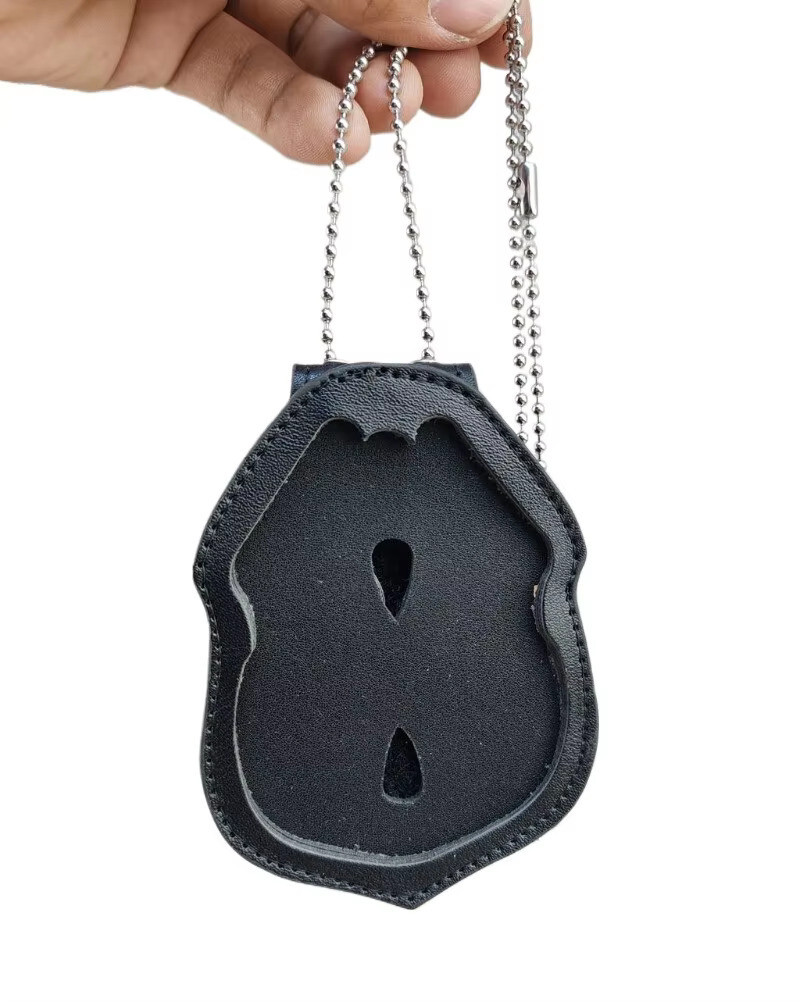 304025 TACTICAL OFFICER BELT CLIP BADGE HOLDER LEATHER CLIP ON BELT & NECK CHAIN
