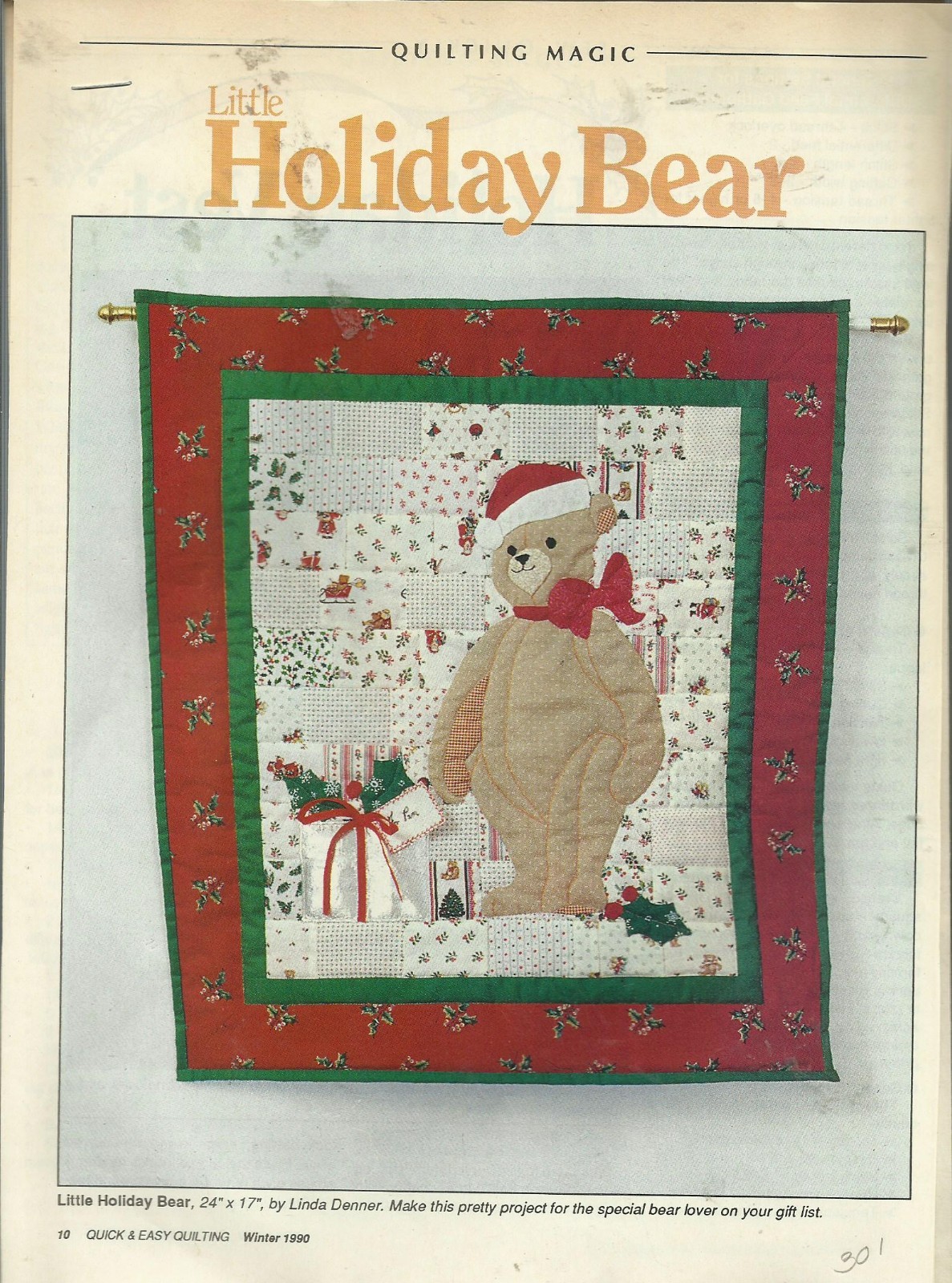 E0786  LITTLE HOLIDAY BEAR WALLHANGING QUILT PATTERN/INSTRUCTIONS