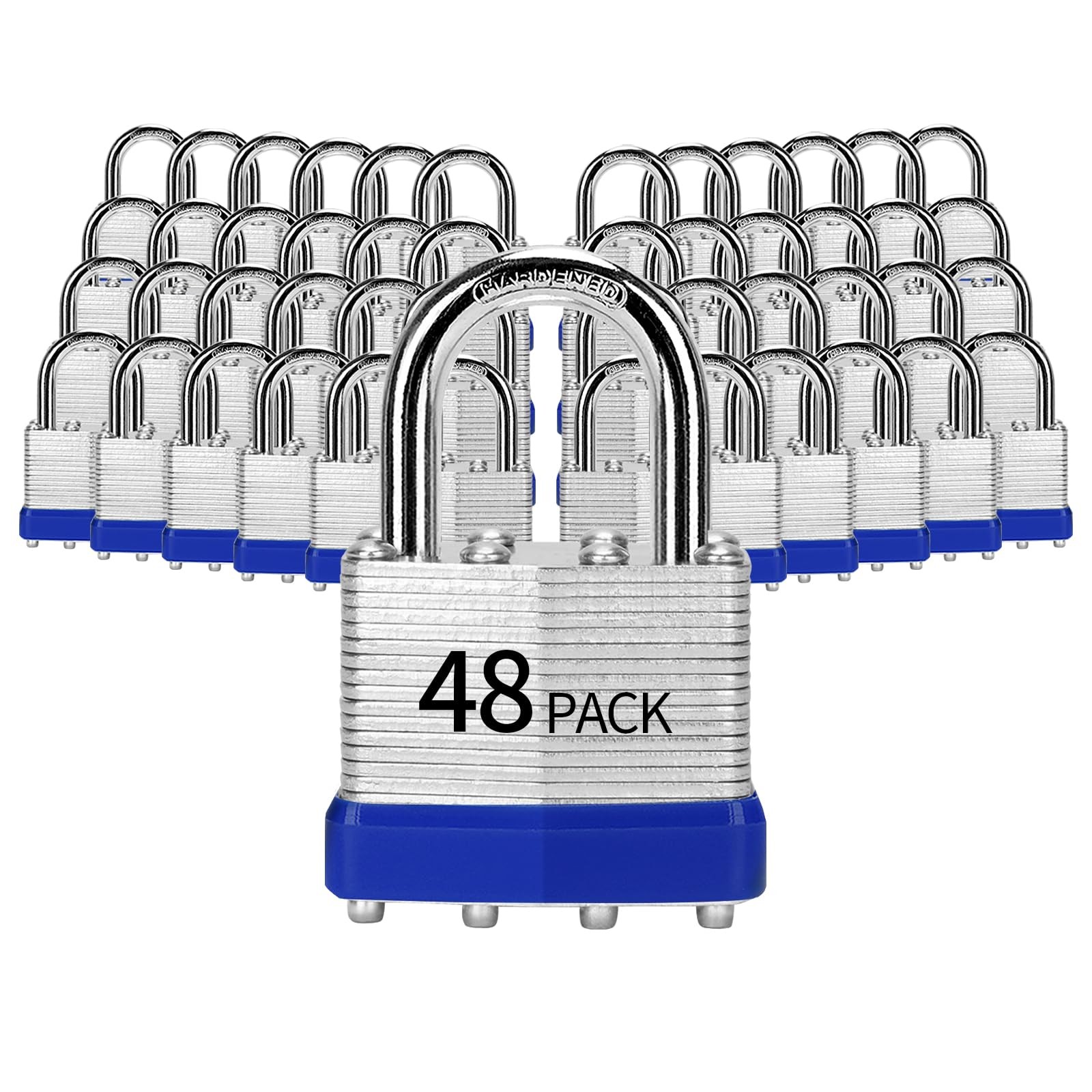 HZSY 48-Blue Padlock Pack of 48, 1-9/16" (40mm), Laminated Steel