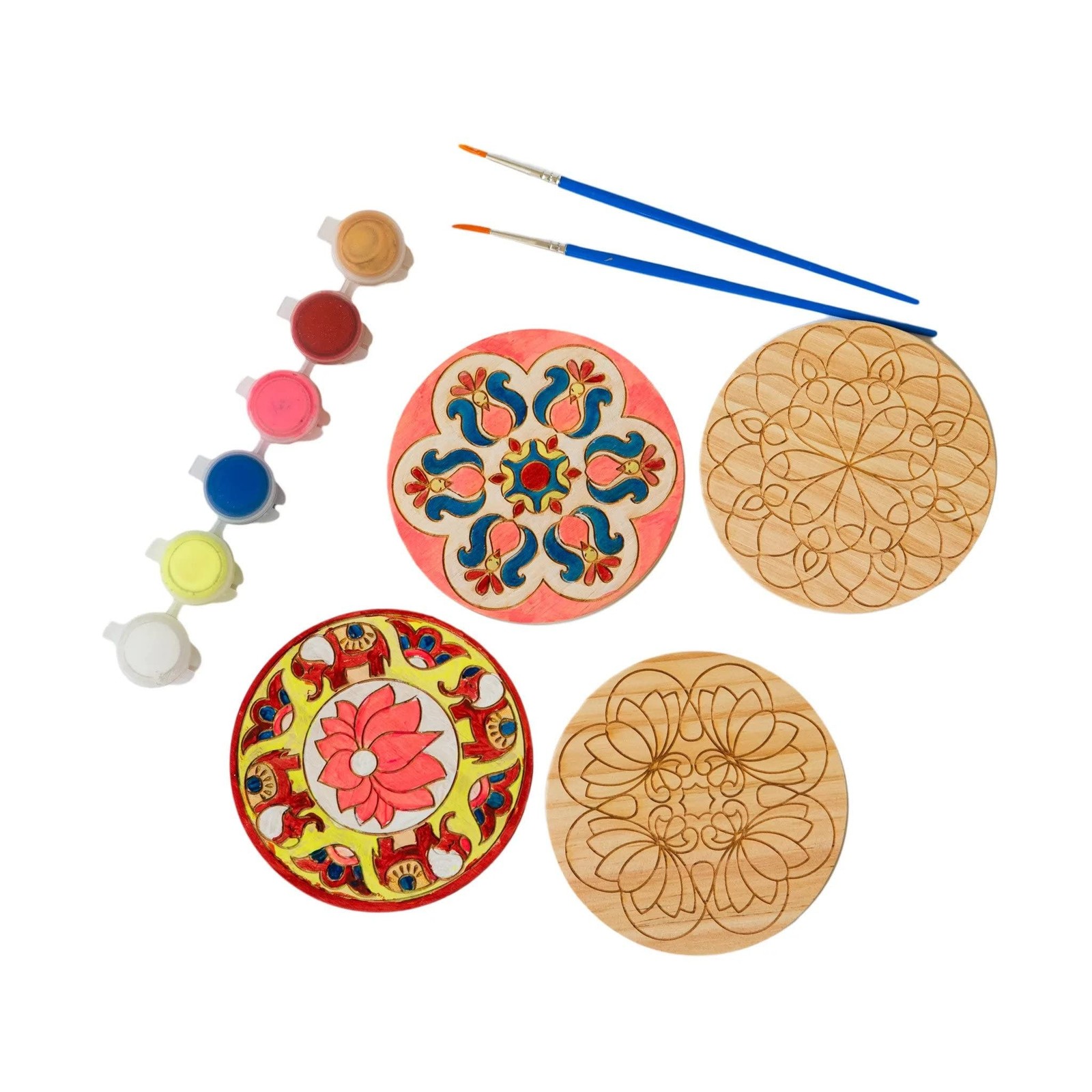 Make Your Own Rangoli Coaster Kit - DIY 4 Wooden Coasters, Kulture Khazana, U...
