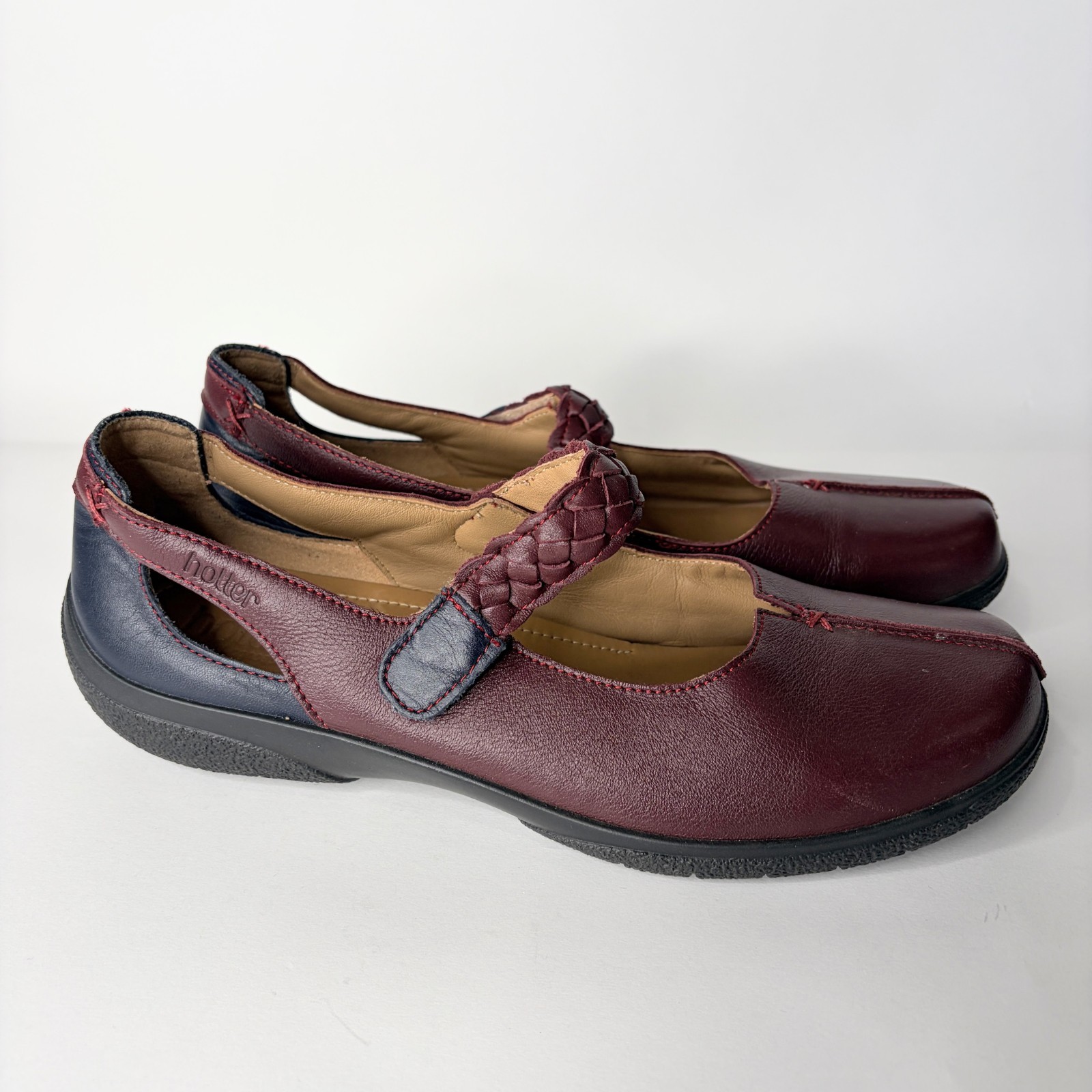 Hotter Mary Jane Shake Comfort Cushion Shoes Flats Maroon Navy Leather Women 11