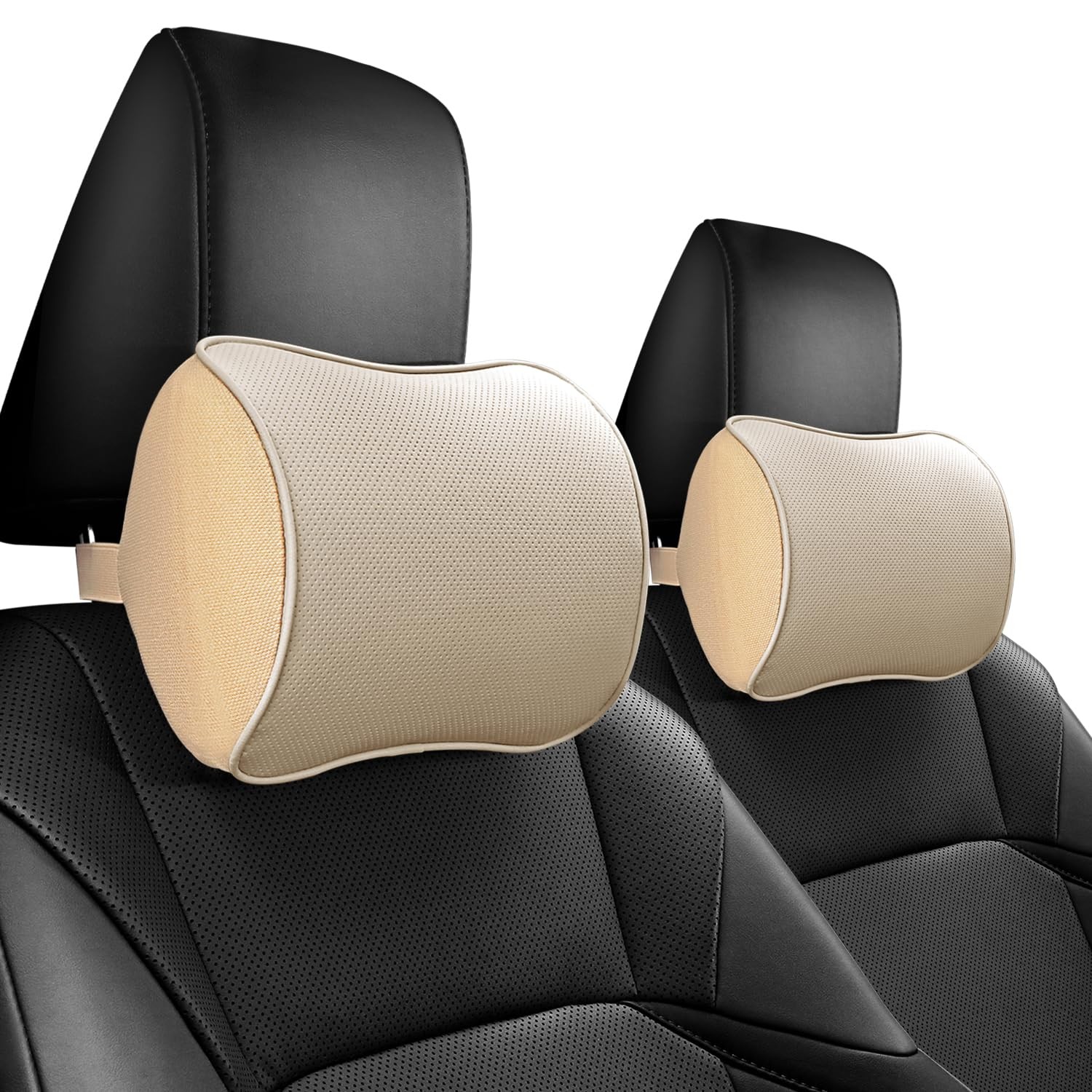 Car Headrest Pillow Soft Memory Foam Beige with Adjustable Strap - Neck Support