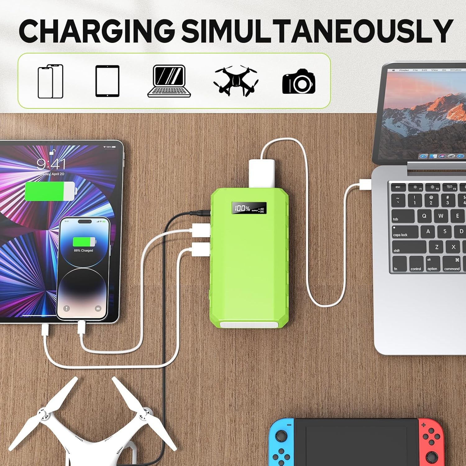 Portable Power Station W/ AC Outlet 65W/110V External Battery Pack